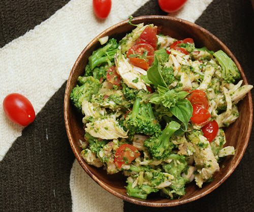 Chicken Veggie Salad with Avocado Herb Dressing