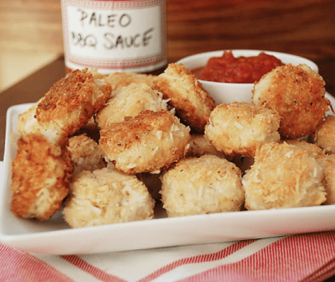 Coconut Chicken Nuggets with Paleo “BBQ” Sauce